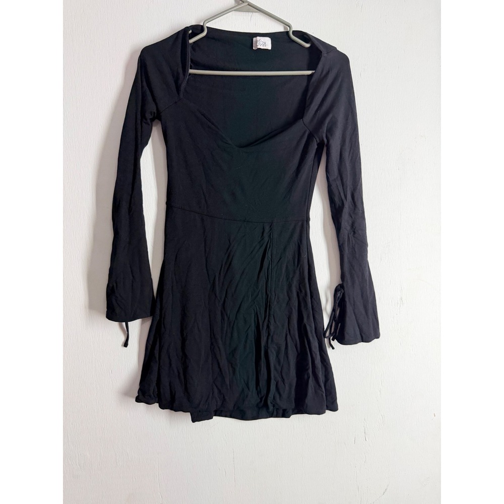 Oh Polly Black Long Sleeve Mini Dress Sweetheart Neck Tie Cuff Bell Sleeve US 6